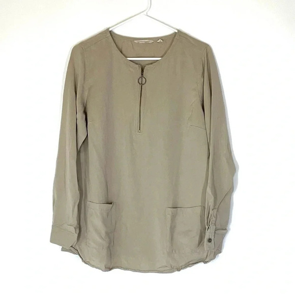 Soft Surroundings Tencel Olive Quarter Zip Pullover Size Medium - Picture 1 of 7